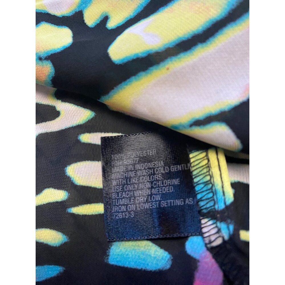 Worthington Petite Large Womens Multicolor Abstract Print Short Sleeve Blouse PL - Picture 3 of 6